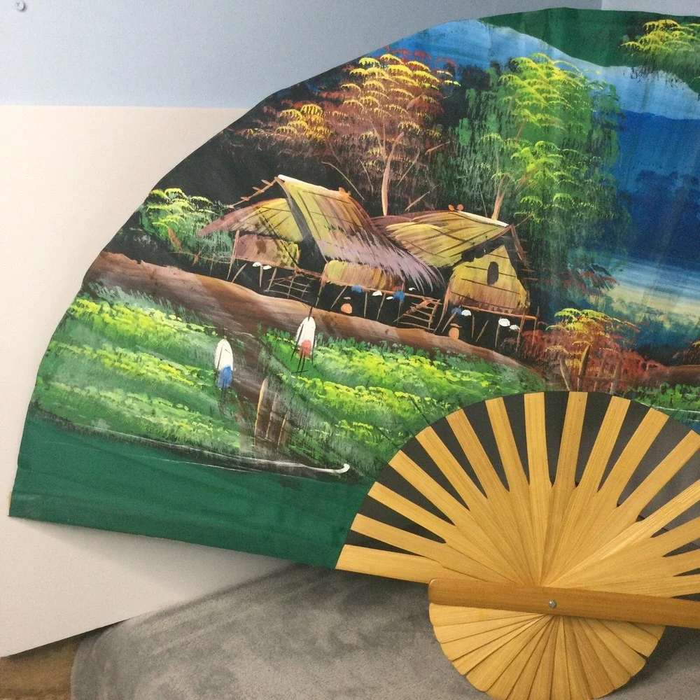 Vintage Oriental Hand‎ Painted Fan Decorative Wall Hanging Art